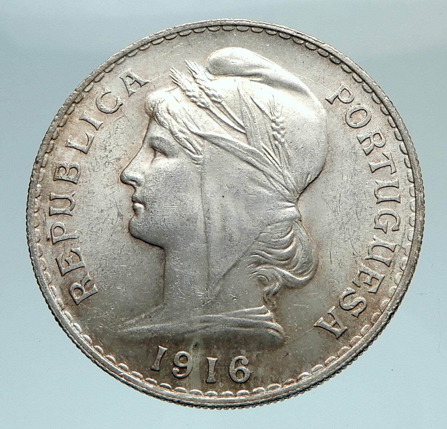 1916 PORTUGAL Antique BIG Silver 50 Centavos PORTUGUESE Coin w LIBERTY i74794