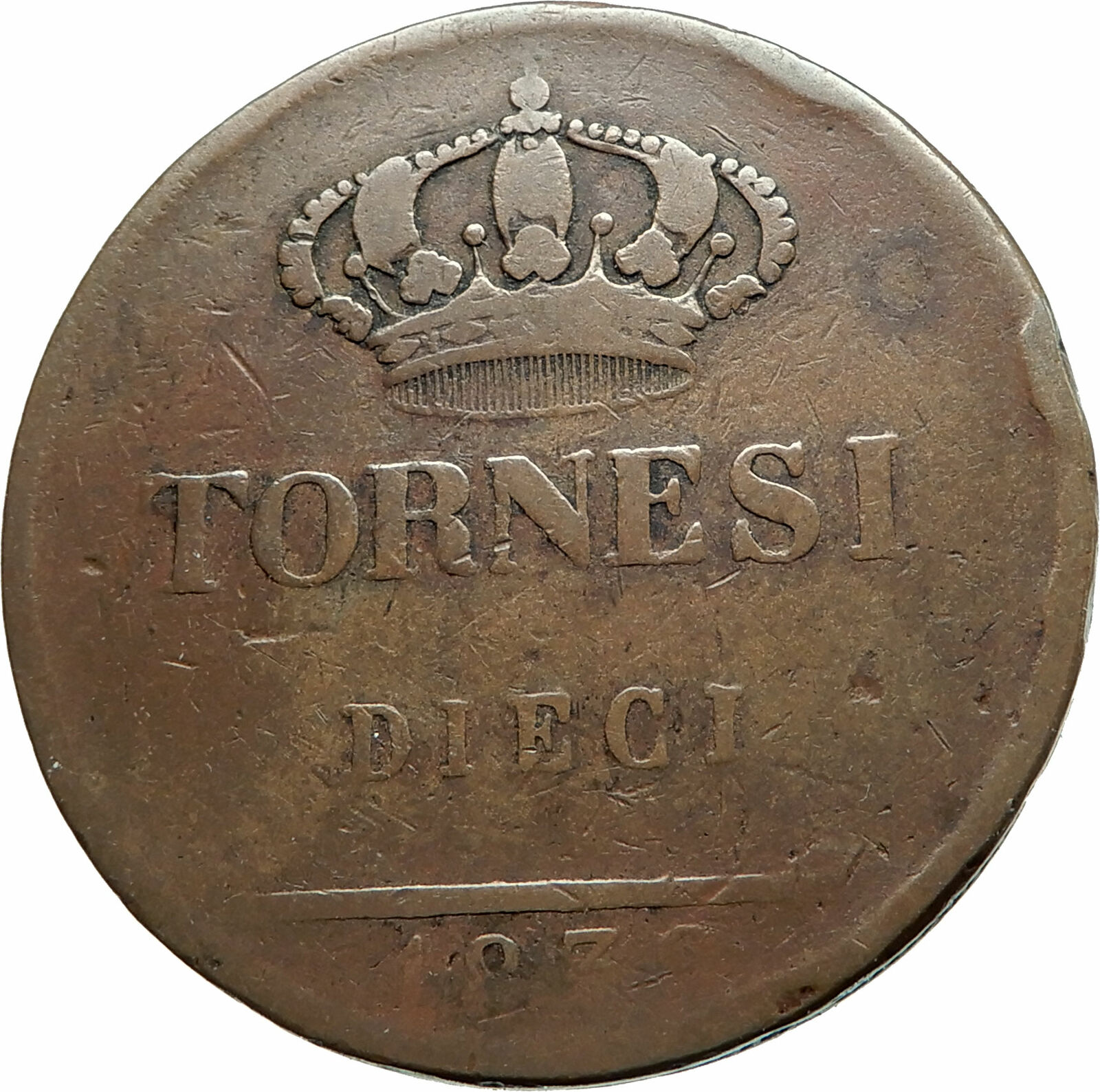 1839 ITALIAN STATES Naples King Ferdinando II Genuine Italy 10CR Coin i75725
