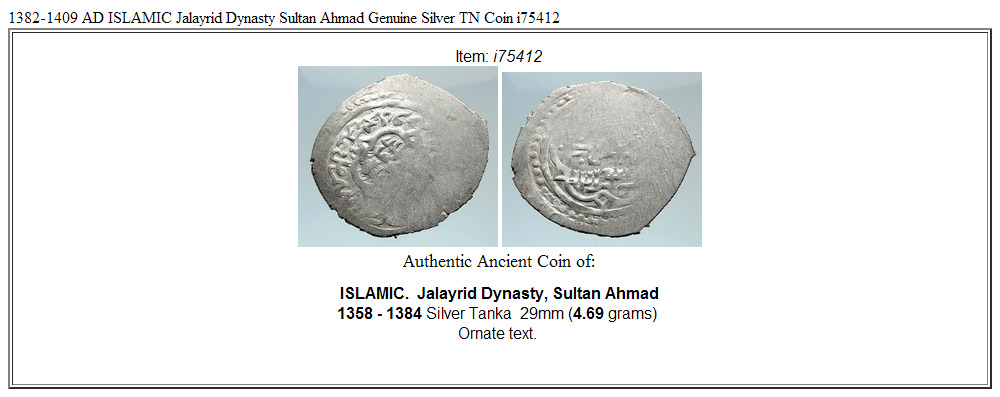 1382-1409 AD ISLAMIC Jalayrid Dynasty Sultan Ahmad Genuine Silver TN Coin i75412