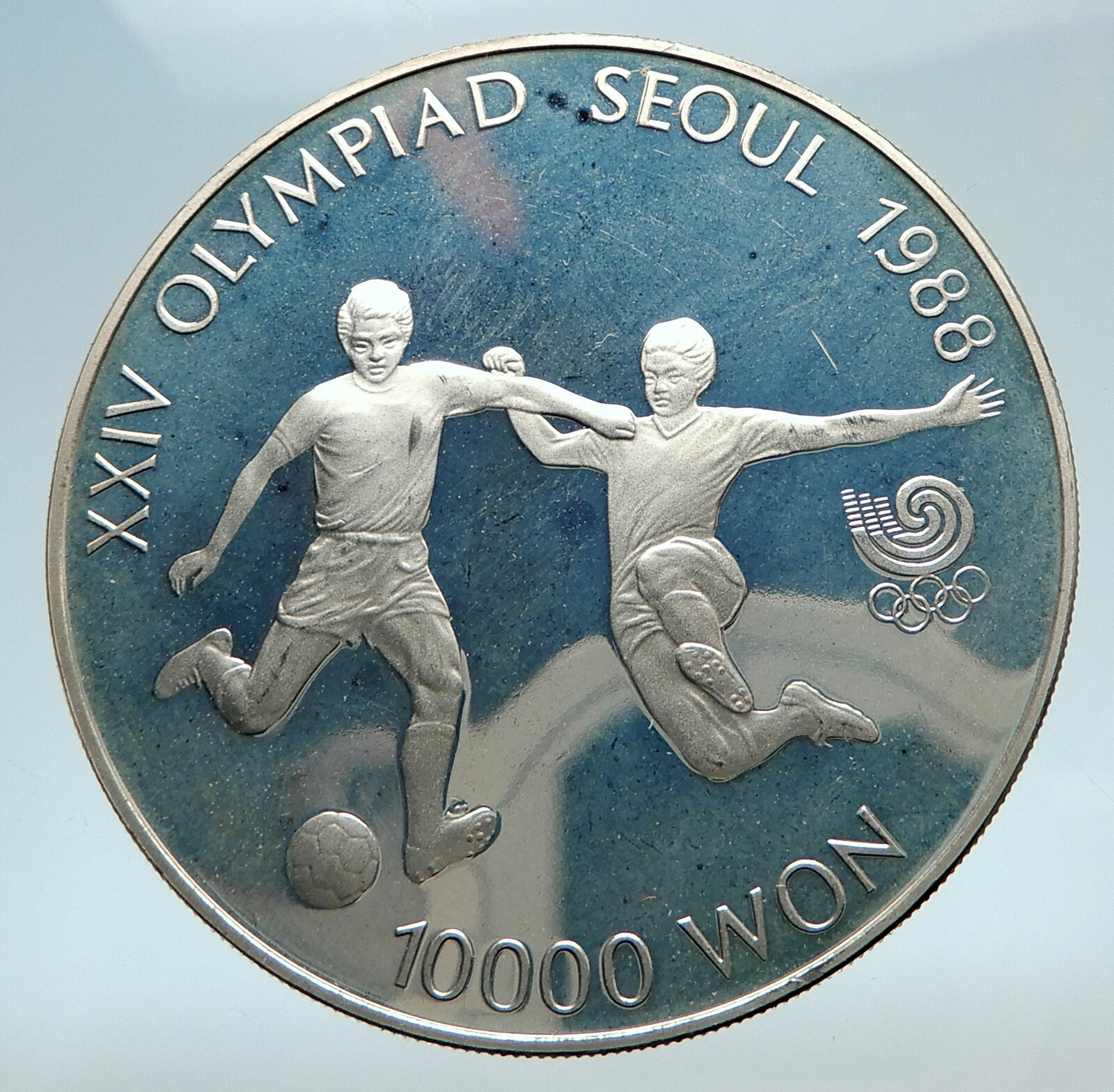 1988 SOUTH KOREA Seoul OLYMPIC GAMES Soccer Football Proof Silver Coin i74877