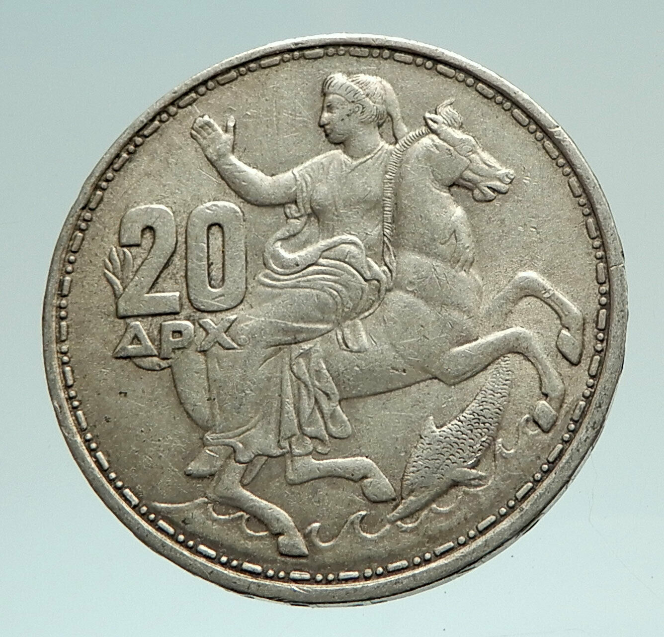1960 GREECE King PAUL I Silver 20 Drachmai Coin SELENE DIANA MOON GODDESS i76976