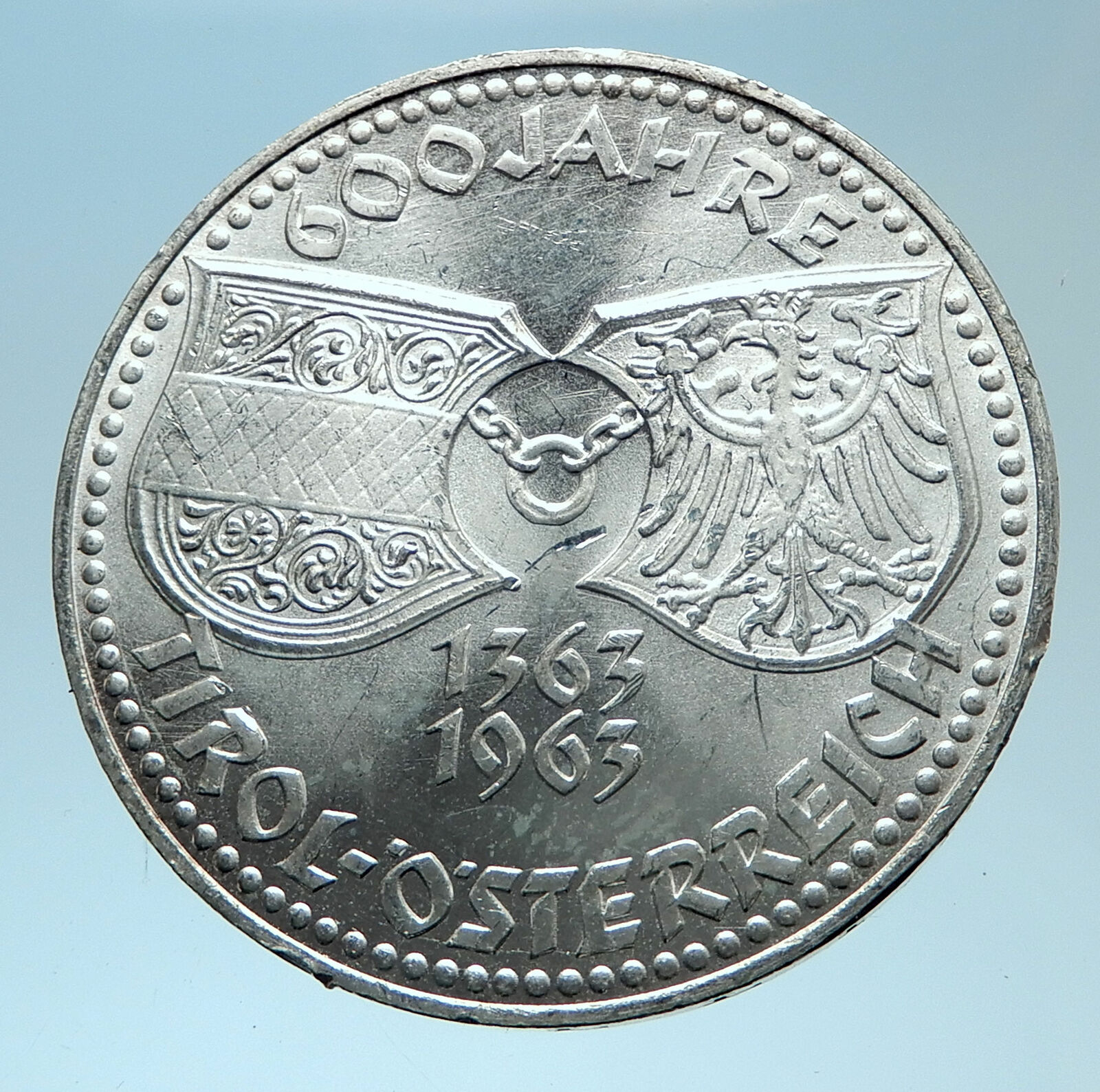 1963 AUSTRIA Tyrol and Austrian Shields Genuine Silver 50 Shilling Coin i78085