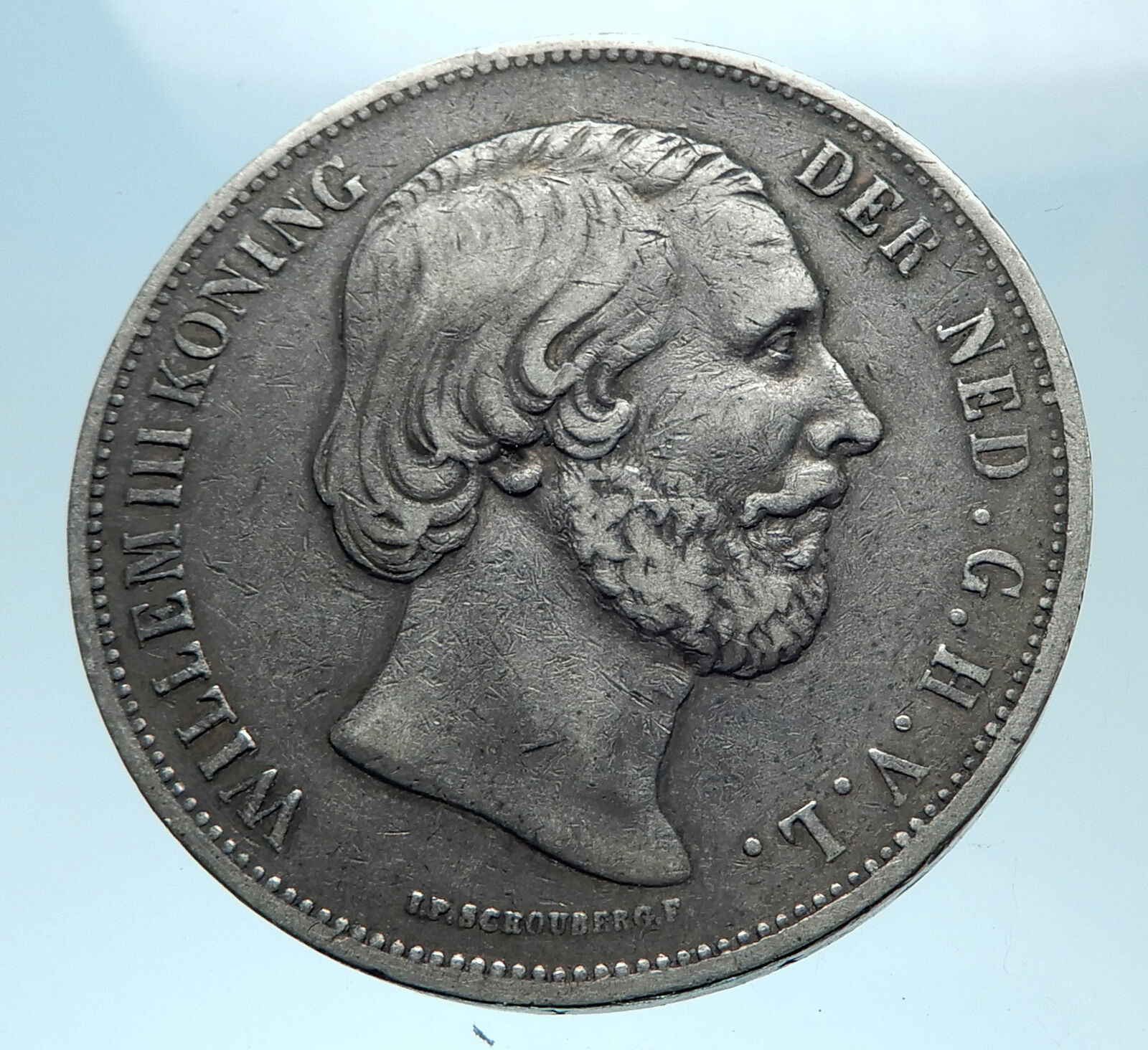 1870 NETHERLANDS Wilhelm III Antique Genuine Silver 2 1/2 Gulden Coin i77948