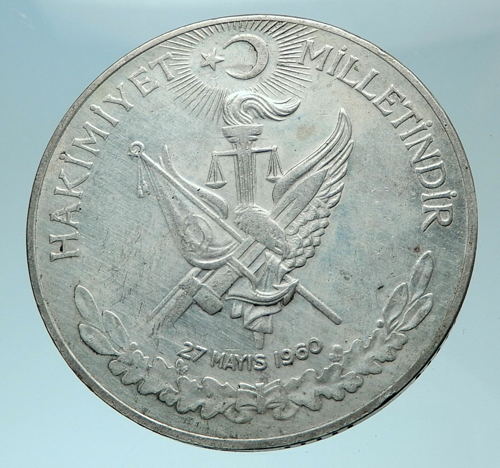 1960 Turkey 27 May REVOLUTION - Silver 10 Lira Coin Mustafa Kemal Atatürk i78763