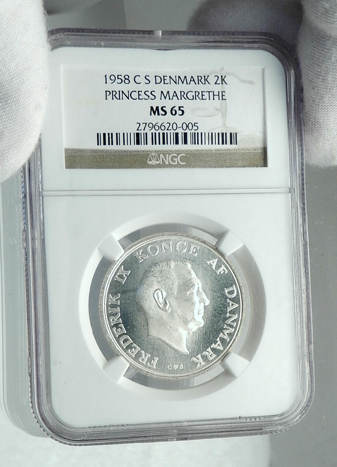 1958 DENMARK Frederick IX Princess Margrethe Genuine Silver 2 Kr Coin NGC i78716