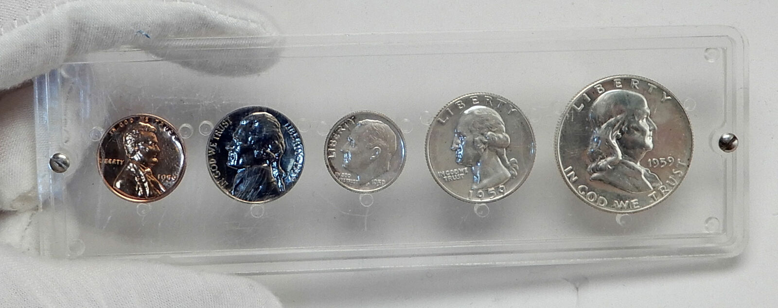 1959 UNITED STATES US Half Dollar Quarter Dime PFLike 5 Coin Set 3 Silver i79870