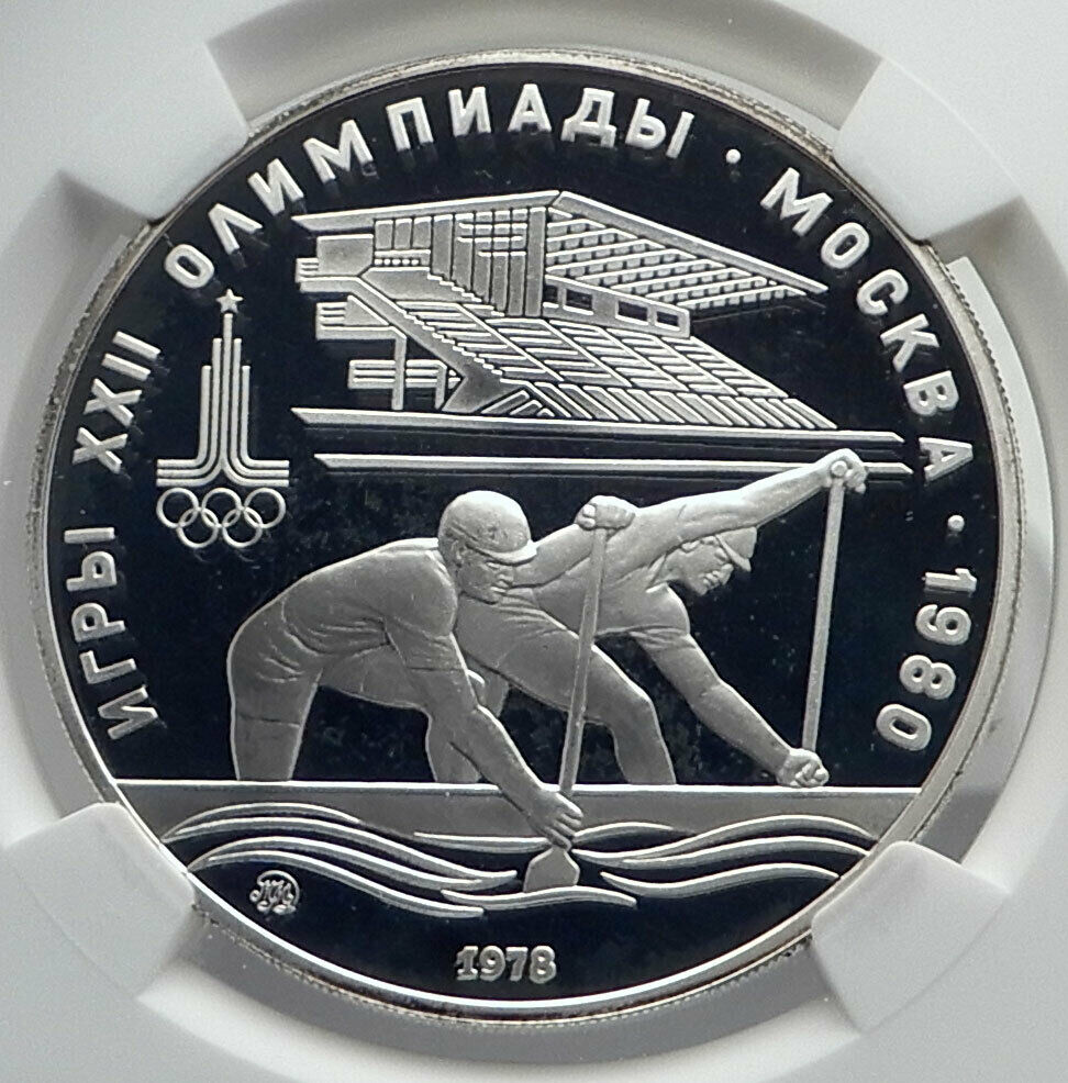 1978 MOSCOW 1980 Russia Olympics Rowing Crew Proof 10 Silver Coin NGC i80045