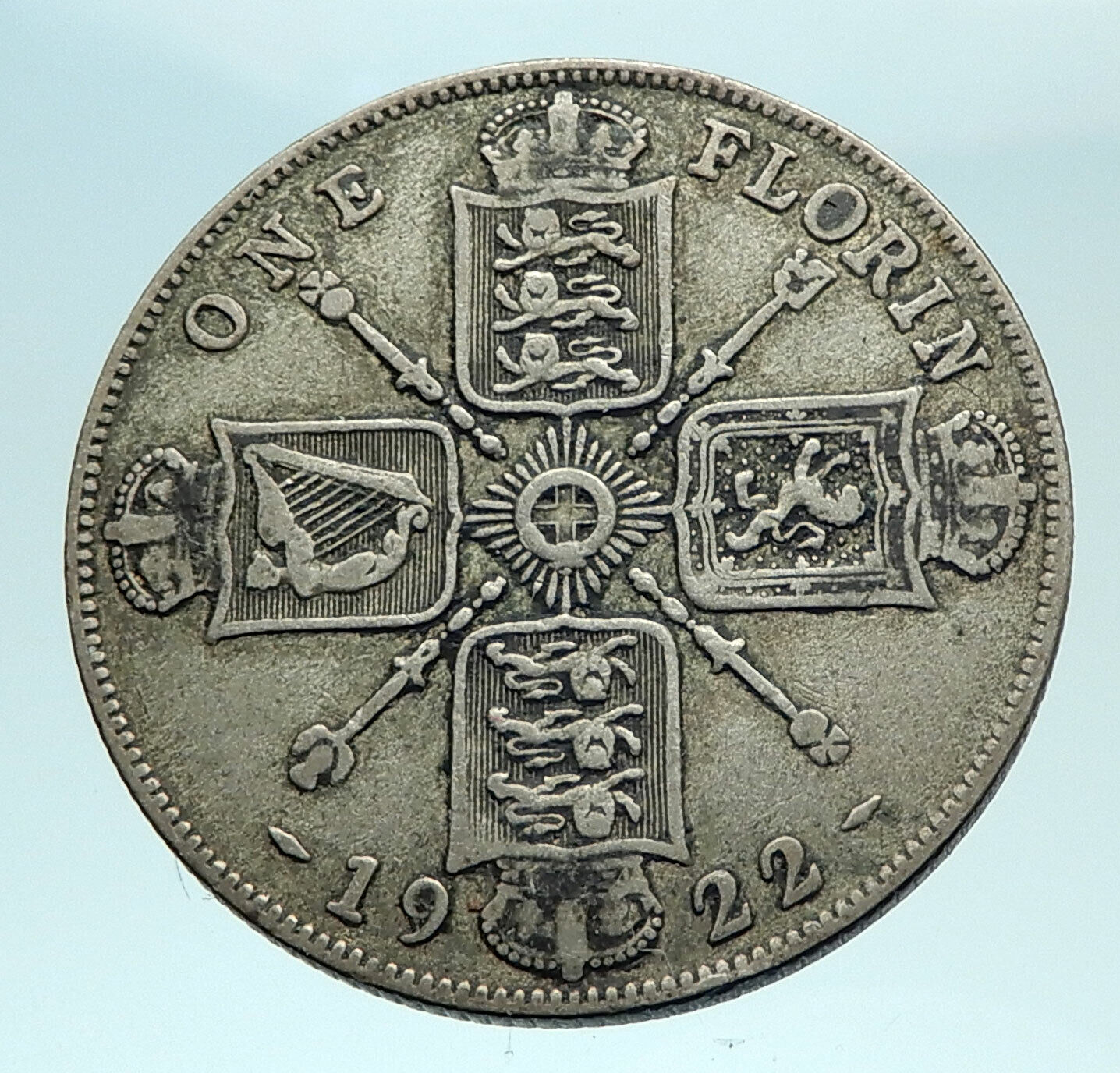 1922 GREAT BRITAIN UK United Kingdom King George V Big SILVER FLORIN Coin i79295