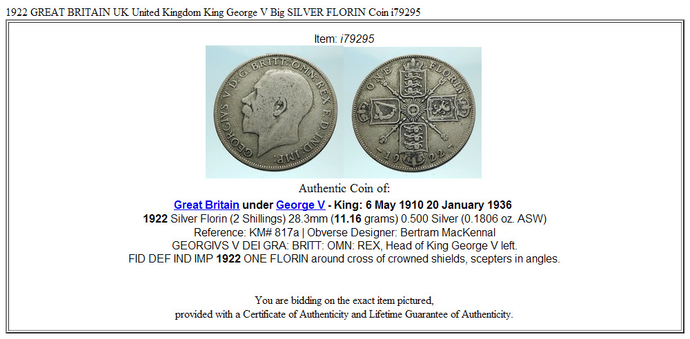 1922 GREAT BRITAIN UK United Kingdom King George V Big SILVER FLORIN Coin i79295