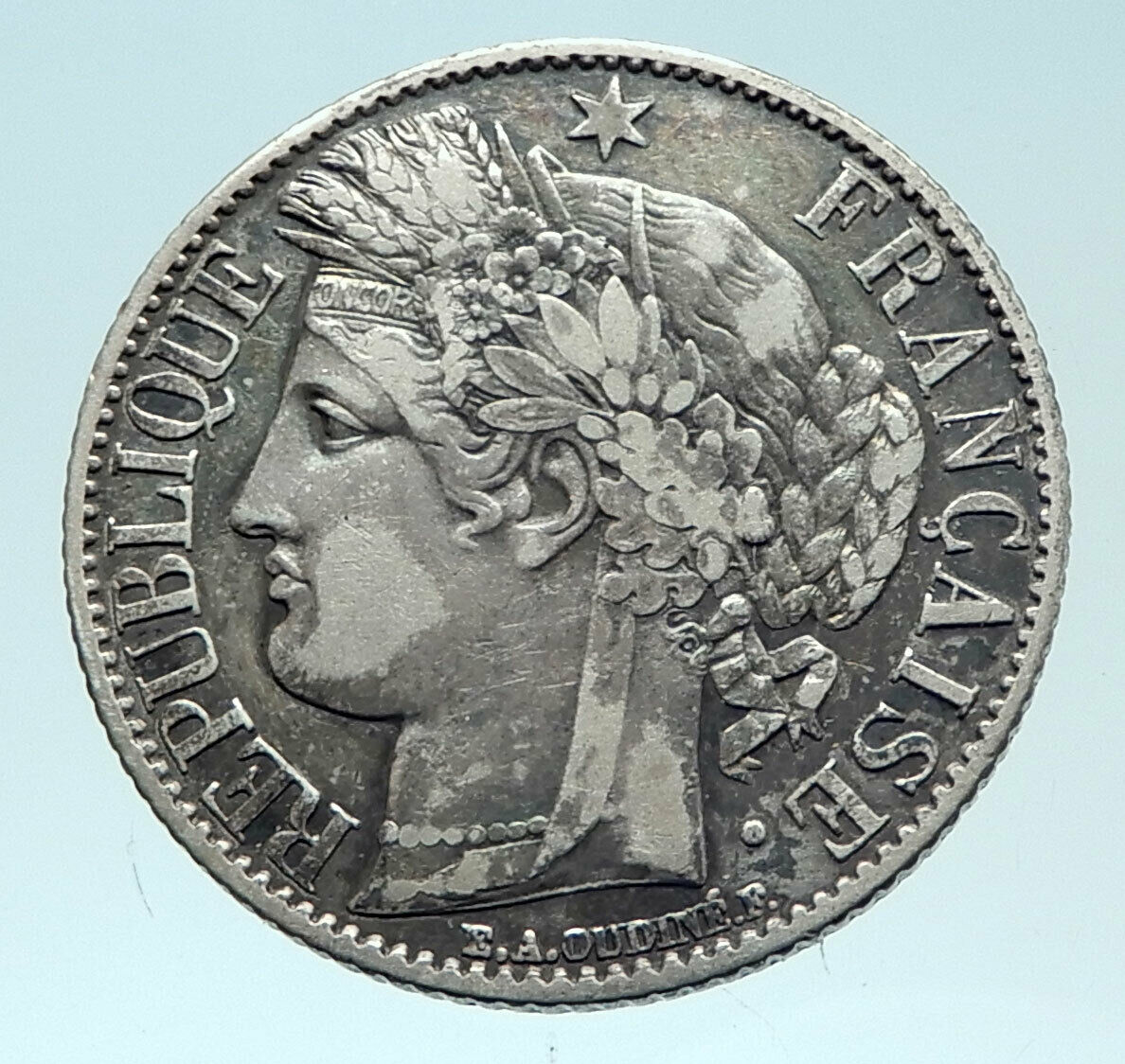 1872 K FRANCE with LIBERTY and MOTTO Genuine French Silver 1 Franc Coin i79013