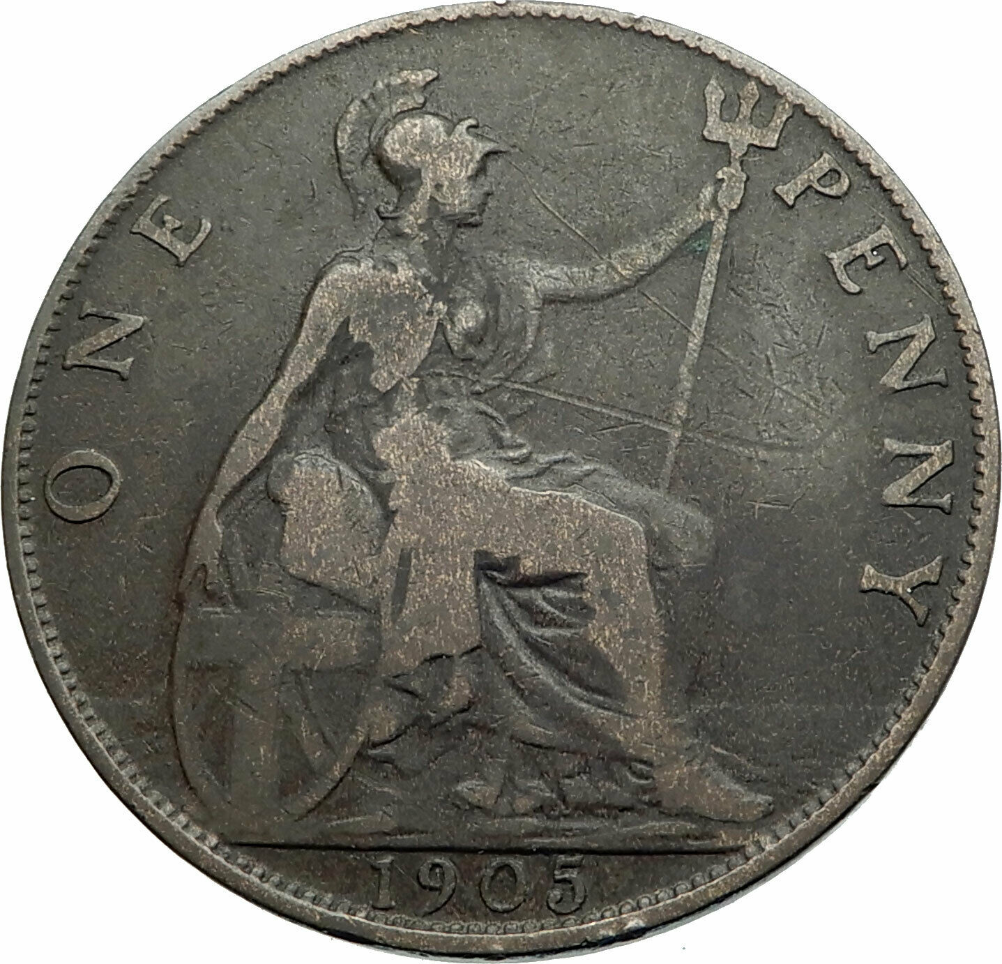 1905 GREAT BRITAIN UK King EDWARD VII UK Genuine Antique Penny Coin i79507