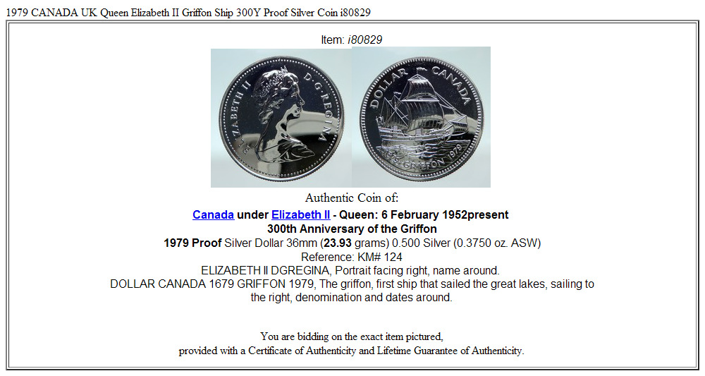 1979 CANADA UK Queen Elizabeth II Griffon Ship 300Y Proof Silver Coin i80829