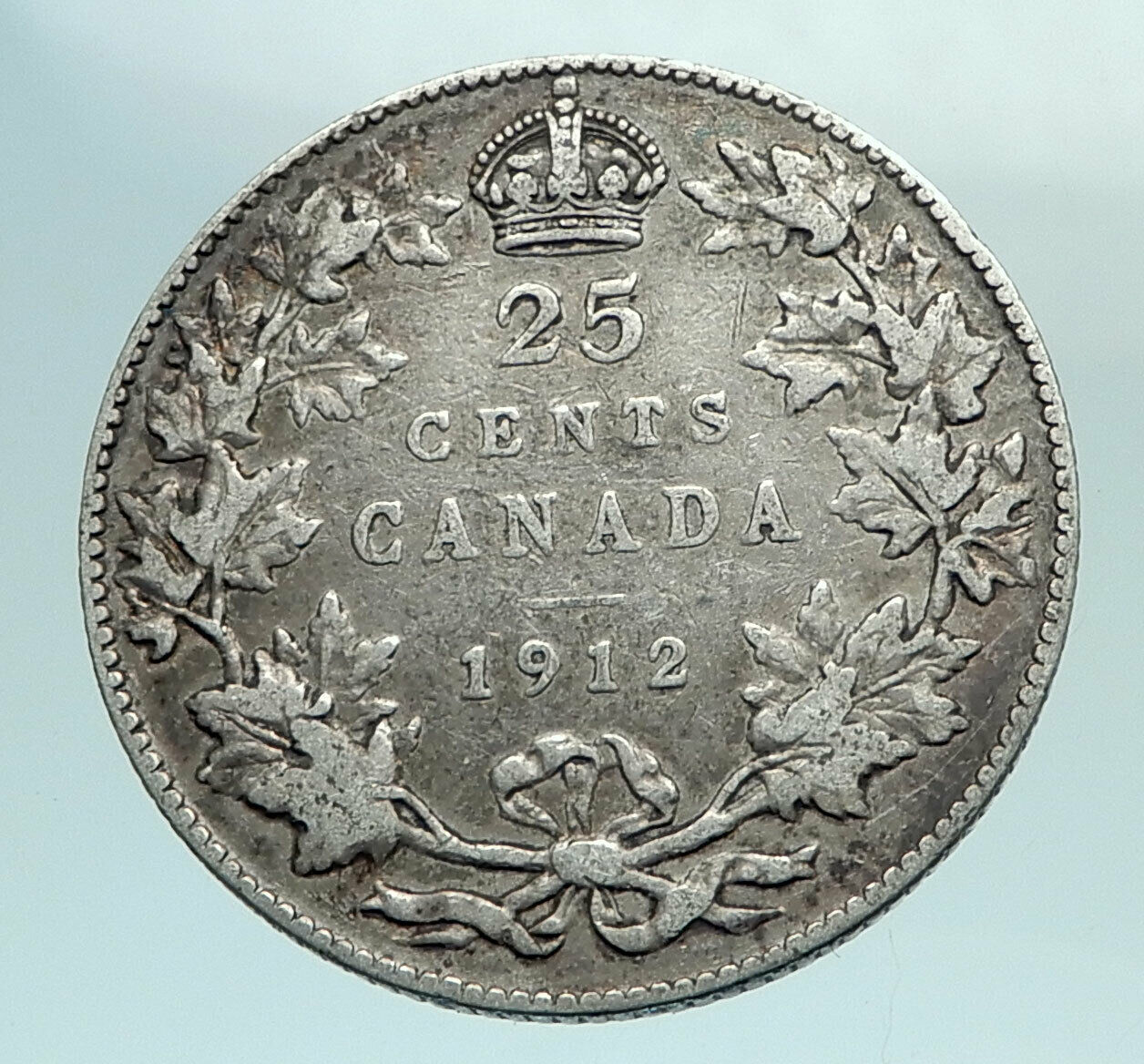 1912 CANADA UK King George V Genuine Original SILVER 25 CENTS Coin i79578