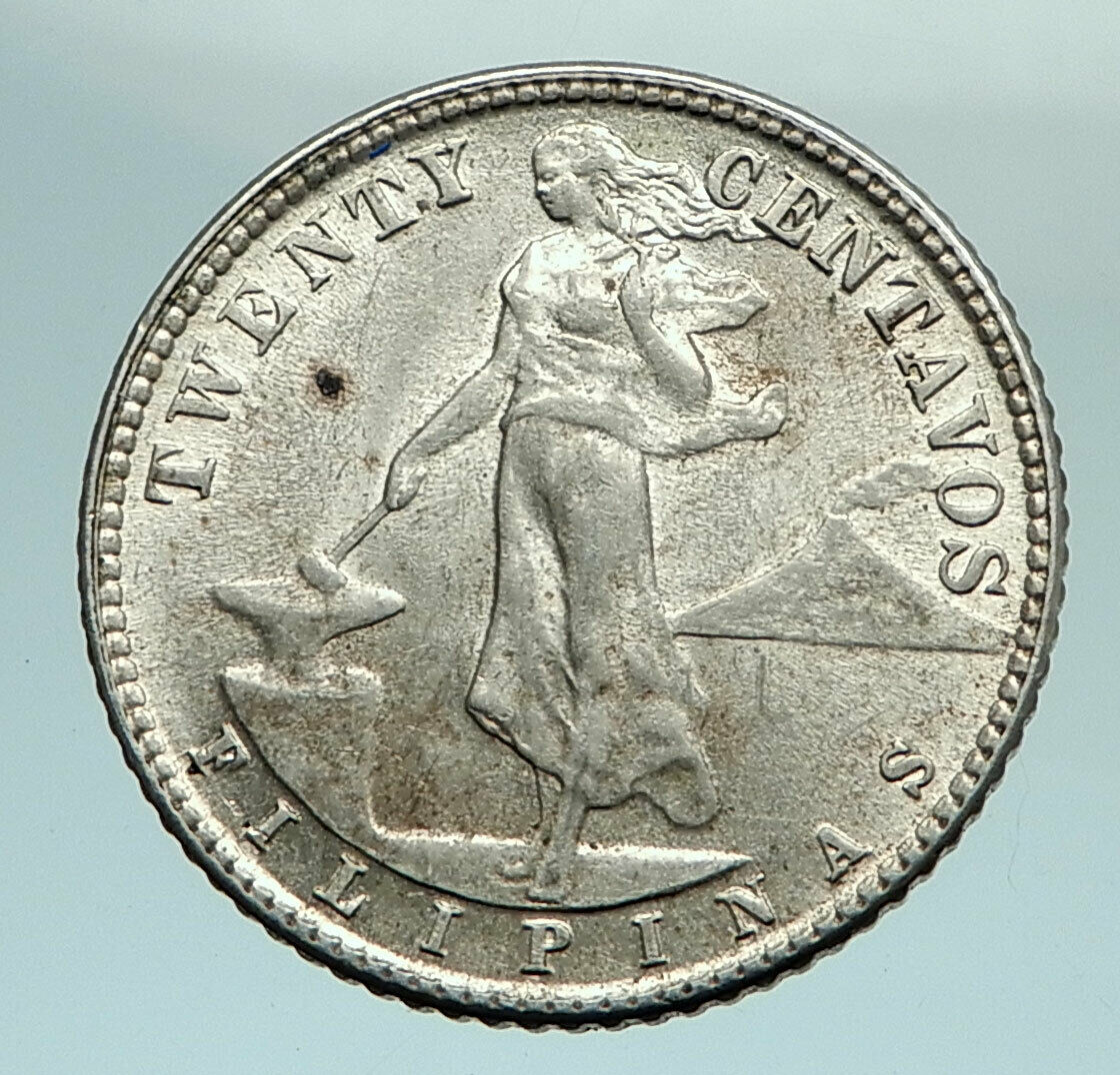 1944 D PHILIPPINES Twenty Centavos United States of America Silver Coin i79684