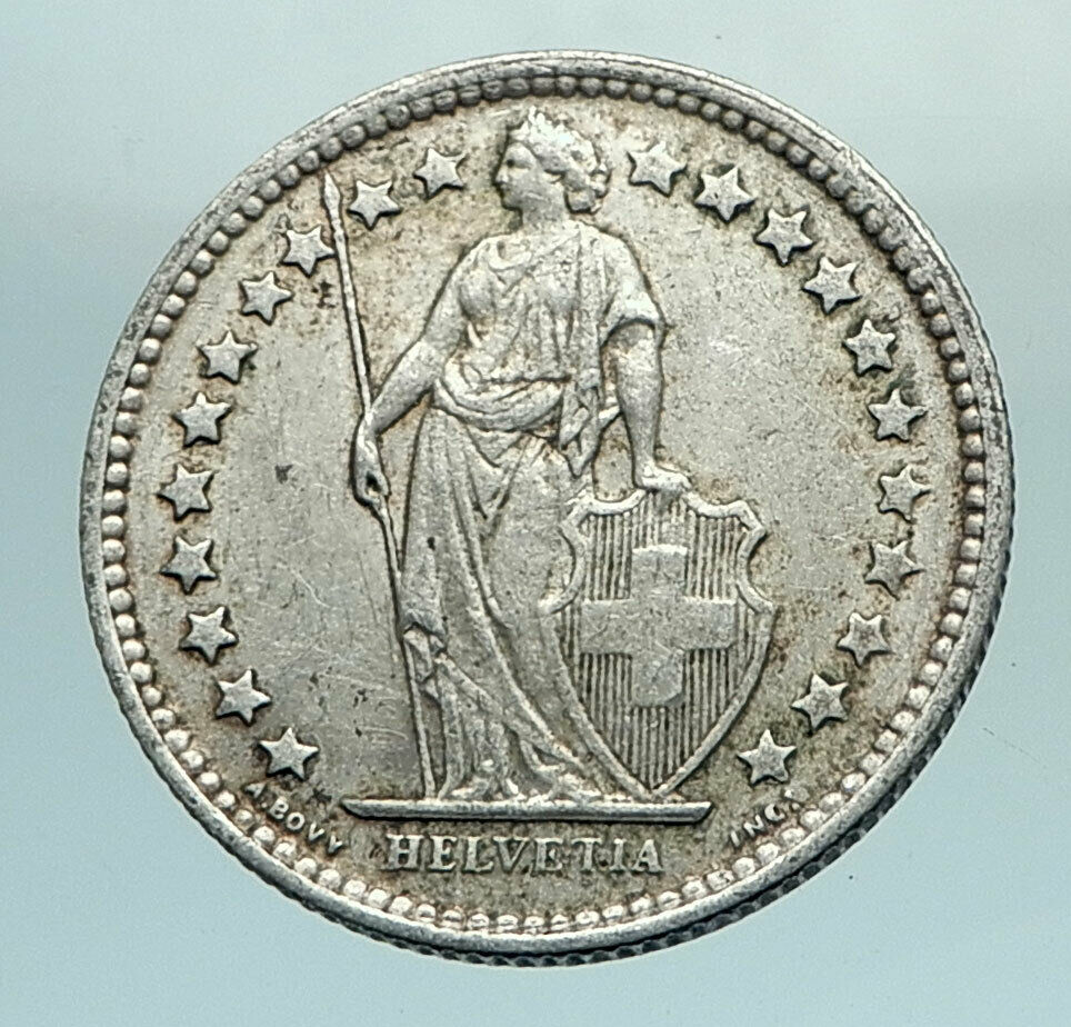 1957 SWITZERLAND 1/2 Francs Coin Genuine HELVETIA Symbolizes SWISS Nation i79679