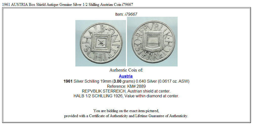 1961 AUSTRIA Box Shield Antique Genuine Silver 1/2 Shilling Austrian Coin i79667