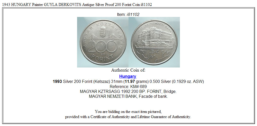 1943 HUNGARY Painter GUYLA DERKOVITS Antique Silver Proof 200 Forint Coin i81102