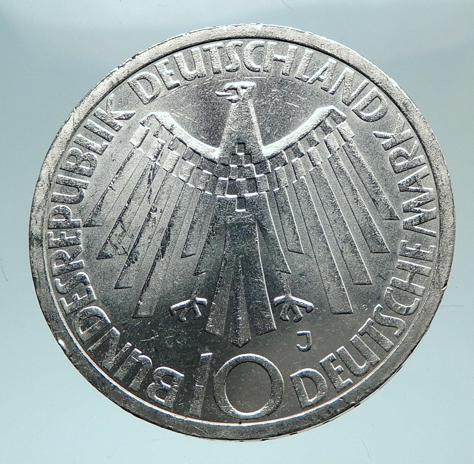 1972 Germany Munich Summer Olympic Games SPIRAL 10 Mark Silver Coin i81010