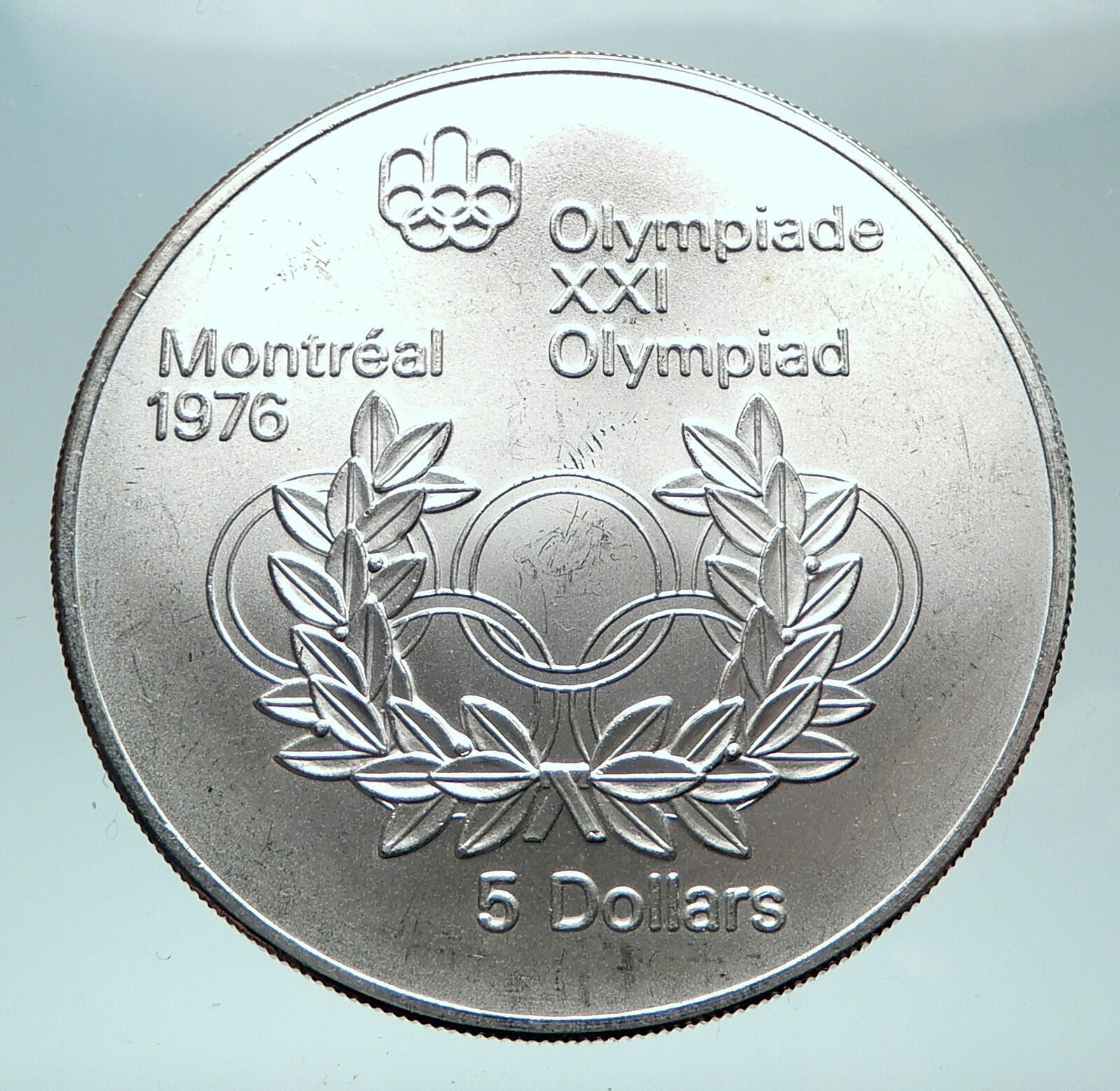 1976 CANADA Queen Elizabeth II Olympics Montreal Rings Silver $5 Coin i81636