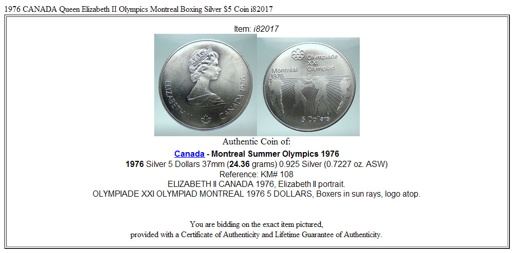 1976 CANADA Queen Elizabeth II Olympics Montreal Boxing Silver $5 Coin i82017