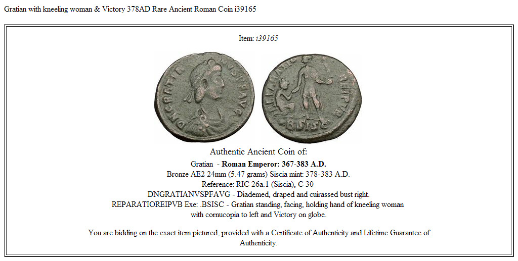 Gratian with kneeling woman & Victory 378AD Rare Ancient Roman Coin i39165