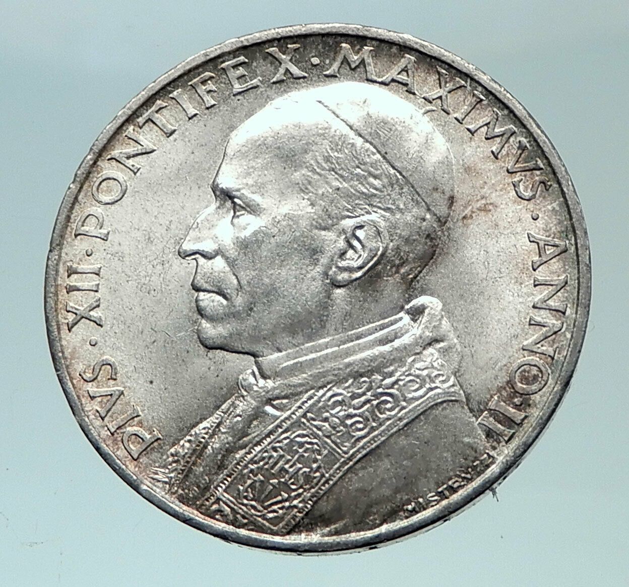 1940 VATICAN CITY Italy POPE PIUS XII Papal Genuine Italian 5 Lire Coin i81503