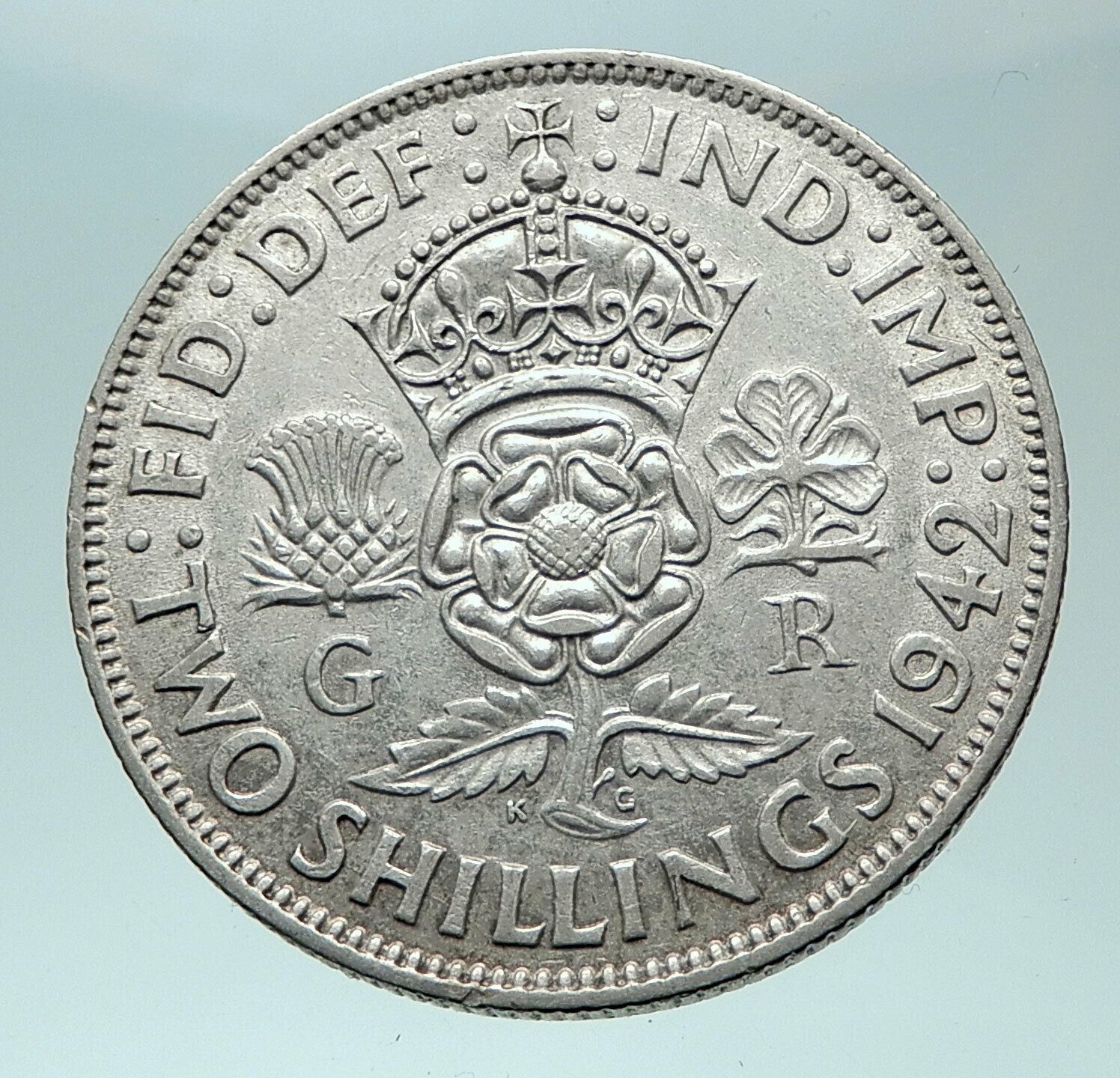 1942 United Kingdom UK Great Britain GEORGE VI w Crown Silver Florin Coin i82037