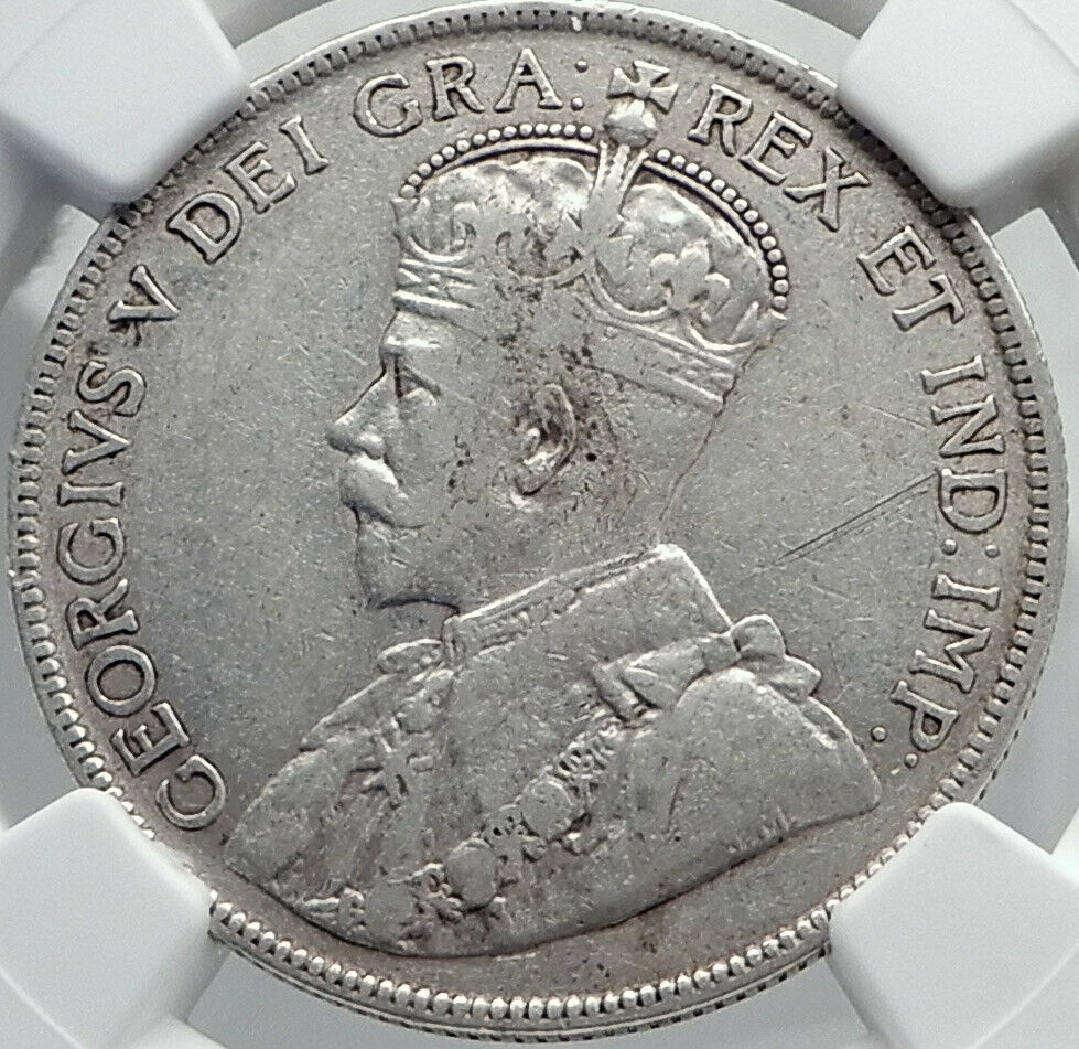 1917 CANADA Newfoundland UK King George V Genuine SILVER 50CENTS Coin NGC i81978