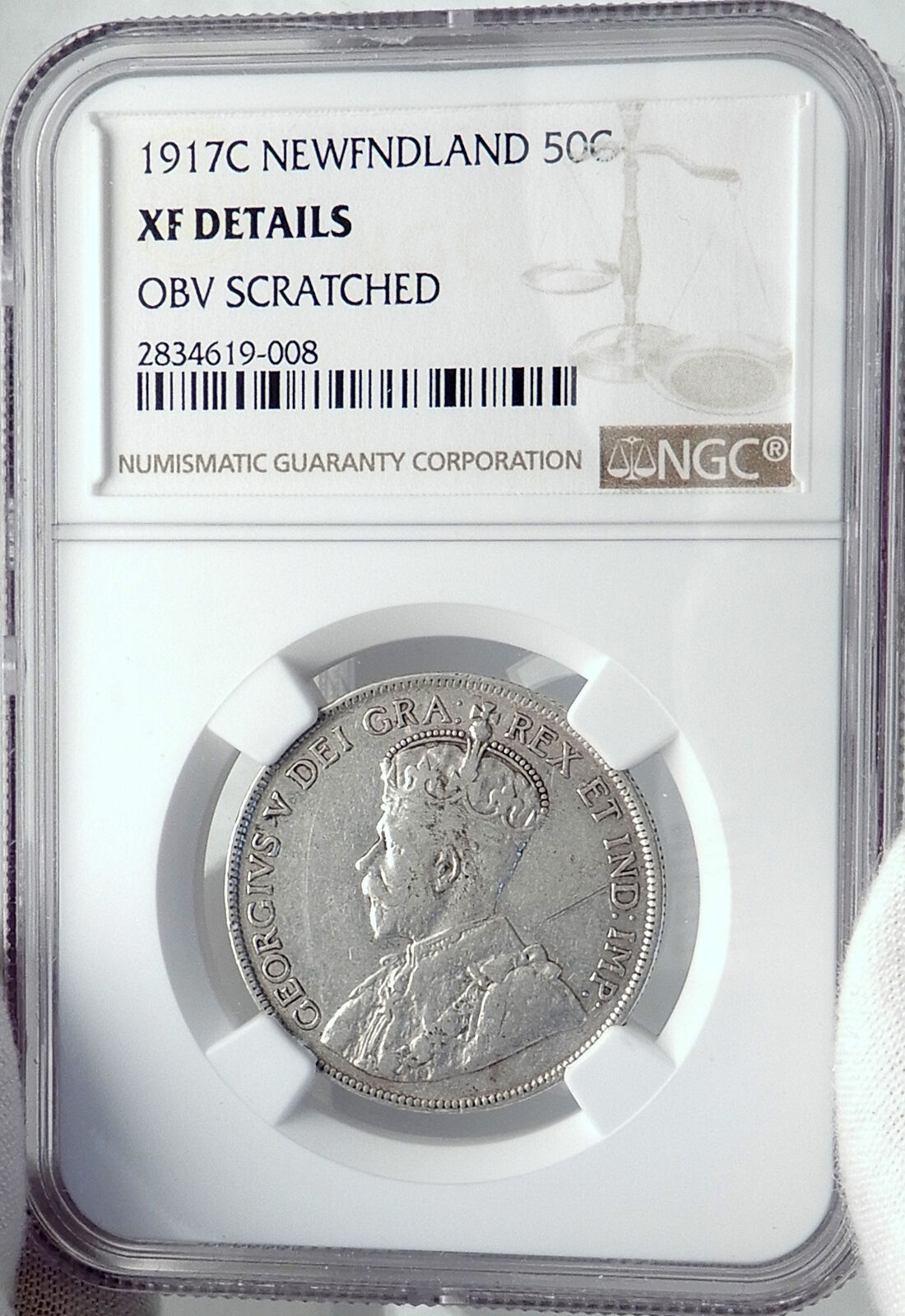 1917 CANADA Newfoundland UK King George V Genuine SILVER 50CENTS Coin NGC i81978