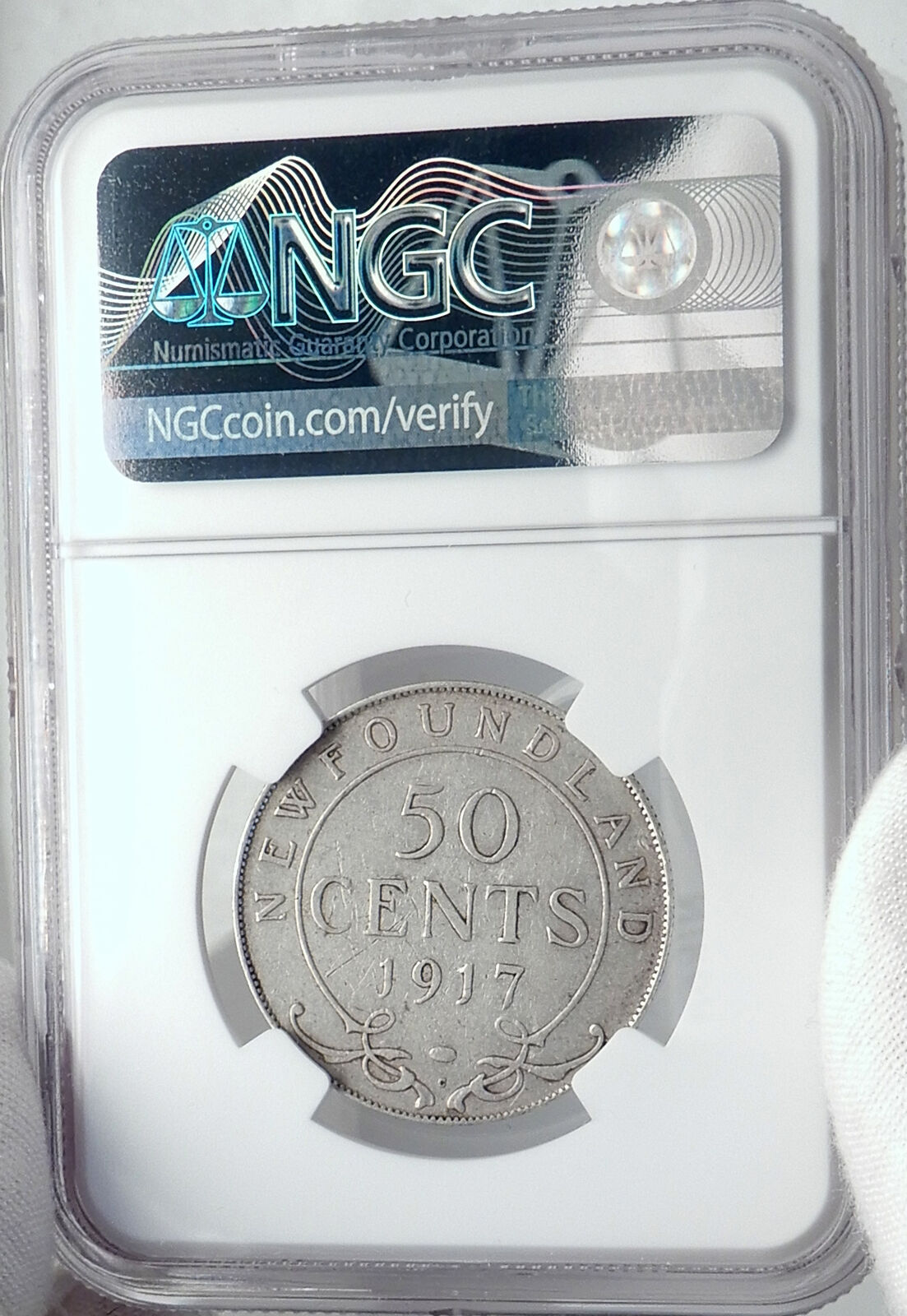 1917 CANADA Newfoundland UK King George V Genuine SILVER 50CENTS Coin NGC i81978