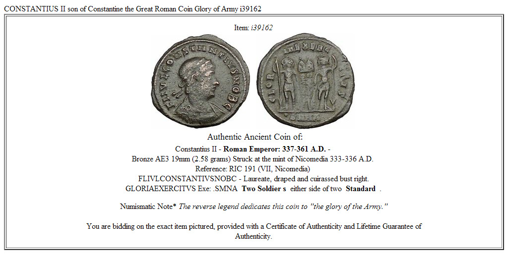 CONSTANTIUS II son of Constantine the Great Roman Coin Glory of Army i39162