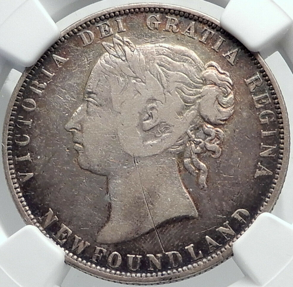 1900 CANADA NEWFOUNDLAND UK Queen VICTORIA Genuine Silver 50Cent Coin NGC i81979