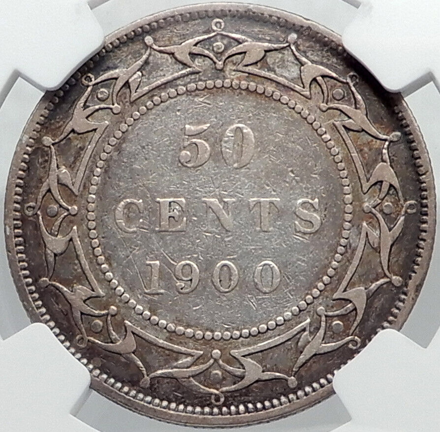 1900 CANADA NEWFOUNDLAND UK Queen VICTORIA Genuine Silver 50Cent Coin NGC i81979