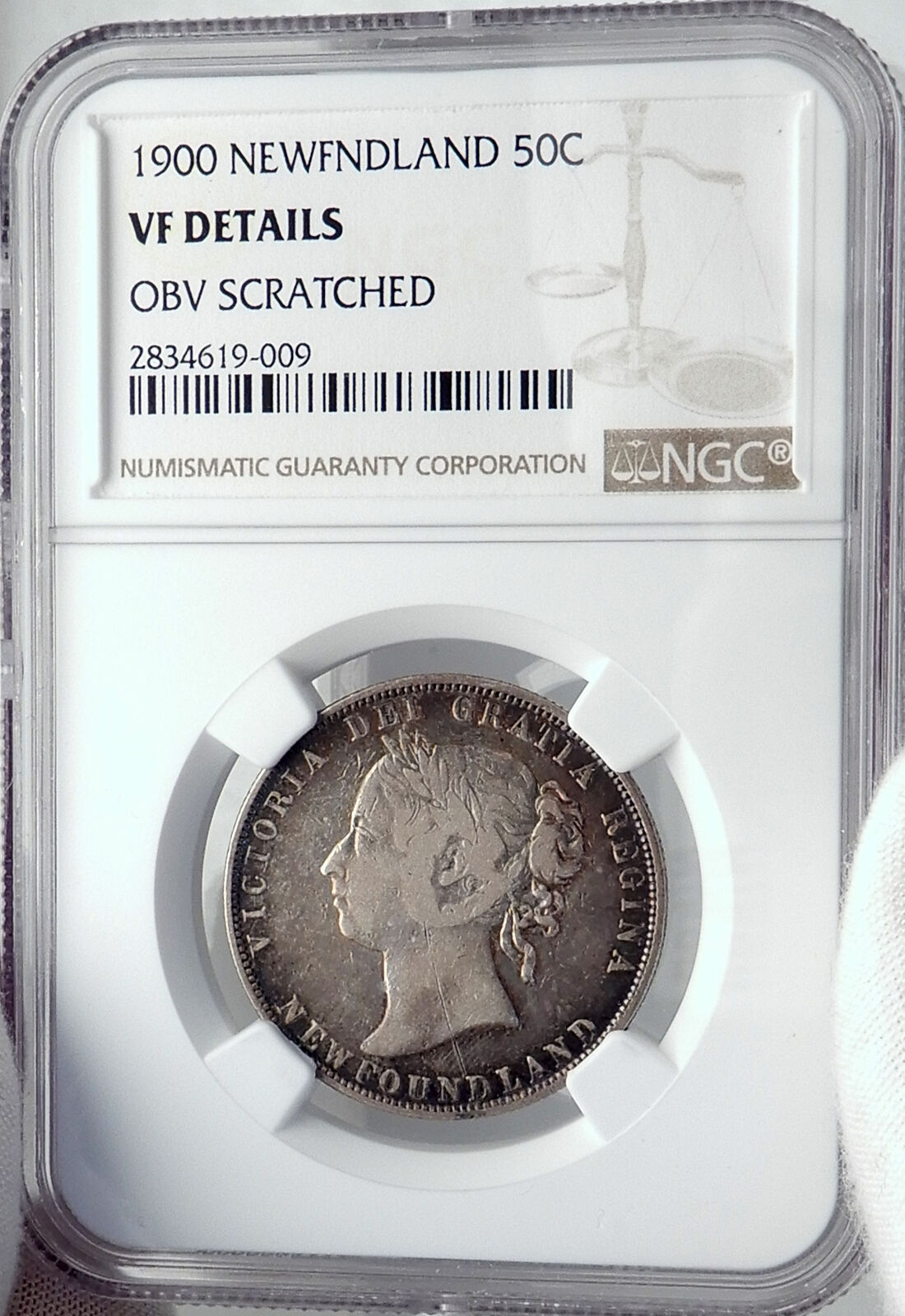 1900 CANADA NEWFOUNDLAND UK Queen VICTORIA Genuine Silver 50Cent Coin NGC i81979