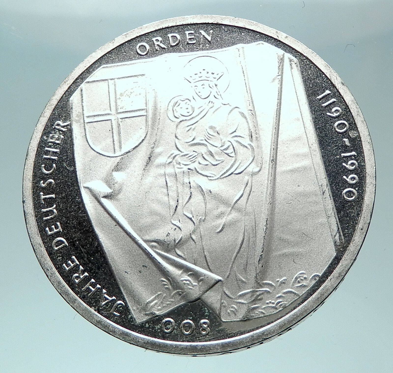 1990 J GERMANY Madonna & Child Genuine Antique Silver 10 Mark German Coin i82039