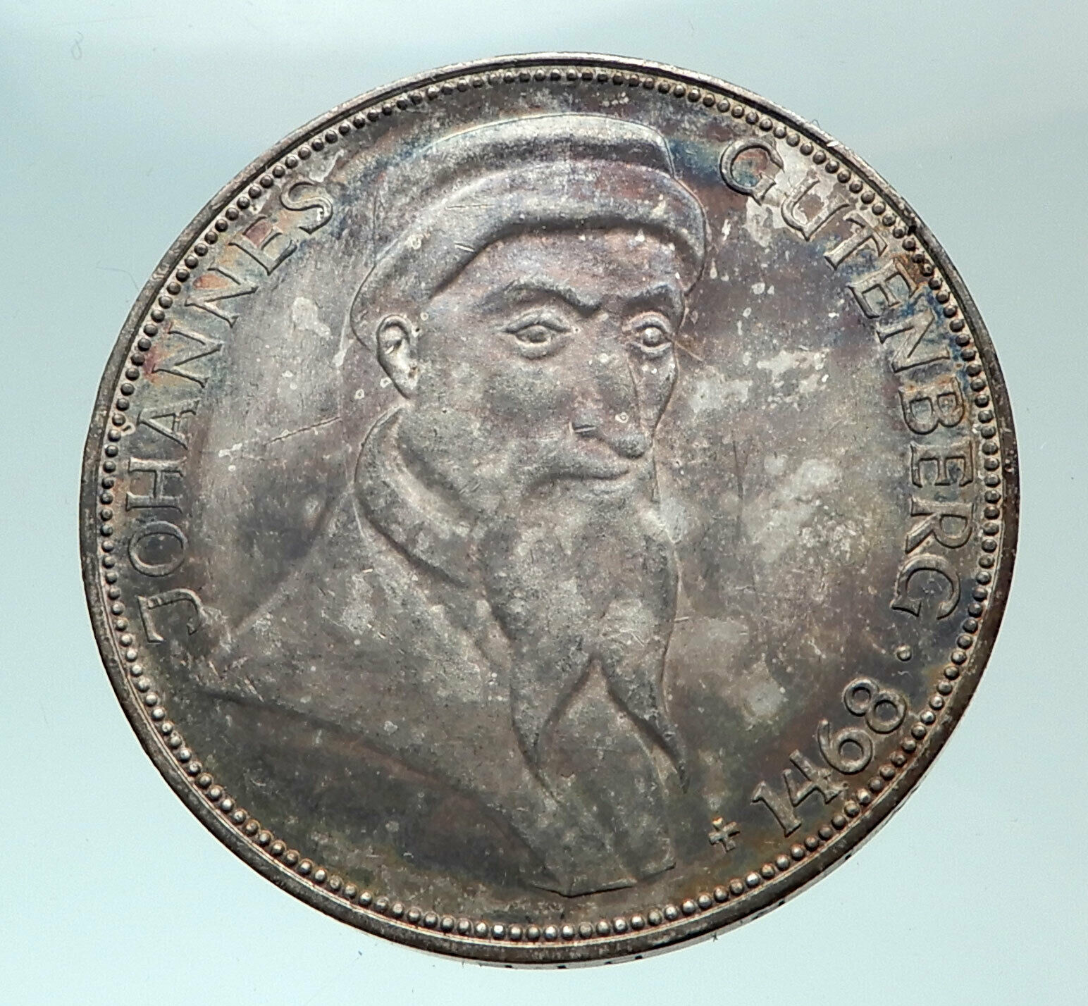 1968 GERMANY Birth Johannes Gutenberg 500 Years Silver 5 Mark German Coin i82115