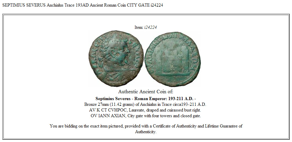 SEPTIMIUS SEVERUS Anchialus Trace 193AD Ancient Roman Coin CITY GATE i24224
