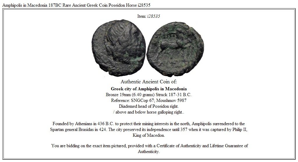 Amphipolis in Macedonia 187BC Rare Ancient Greek Coin Poseidon Horse i28535