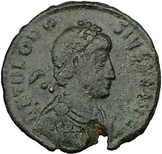 THEODOSIUS I the Great 392AD Ancient Roman Coin RARE CHI-RHO Christ i22185