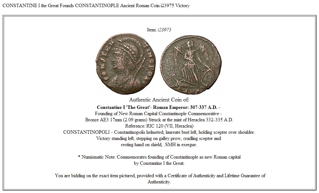 CONSTANTINE I the Great Founds CONSTANTINOPLE Ancient Roman Coin i23975 Victory