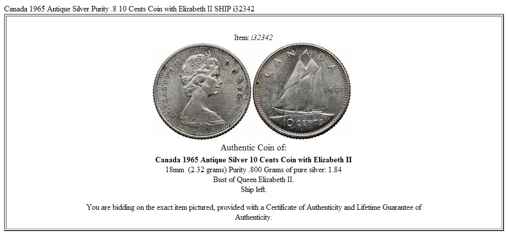 Canada 1965 Antique Silver Purity .8 10 Cents Coin with Elizabeth II SHIP i32342