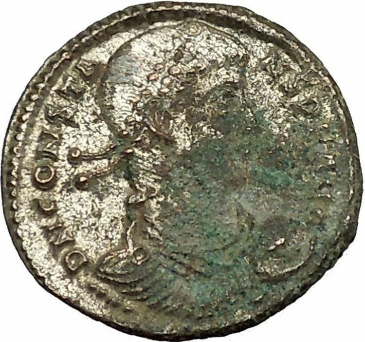 CONSTANTIUS II 348AD Silvered Bronze Ancient Roman Coin Battle Scene i39658 rare