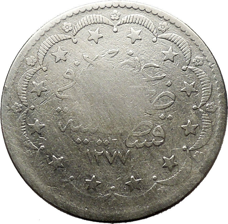 Abdulmecid I 1860AD Sultan of Turkey Empire Silver Antique Islamic Coin i41503