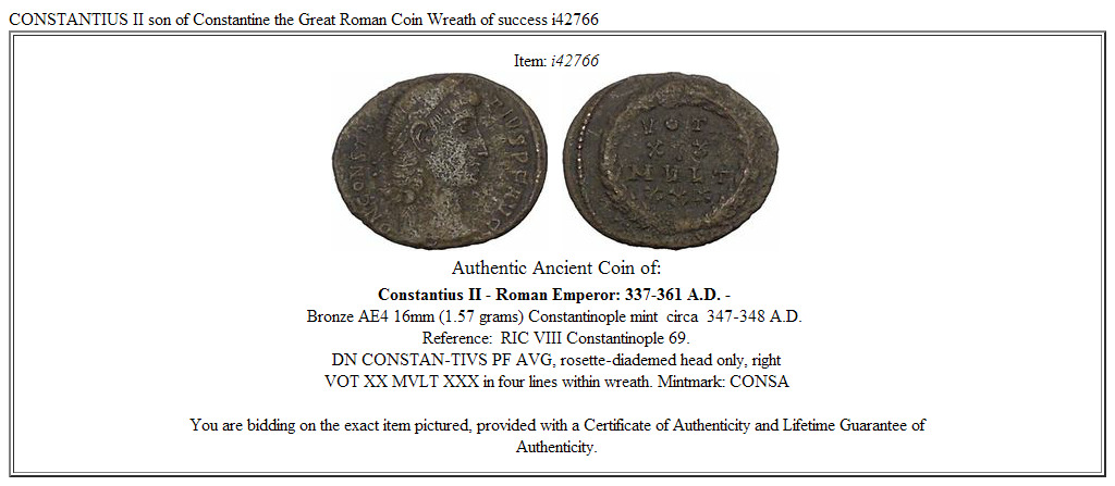 CONSTANTIUS II son of Constantine the Great Roman Coin Wreath of success i42766