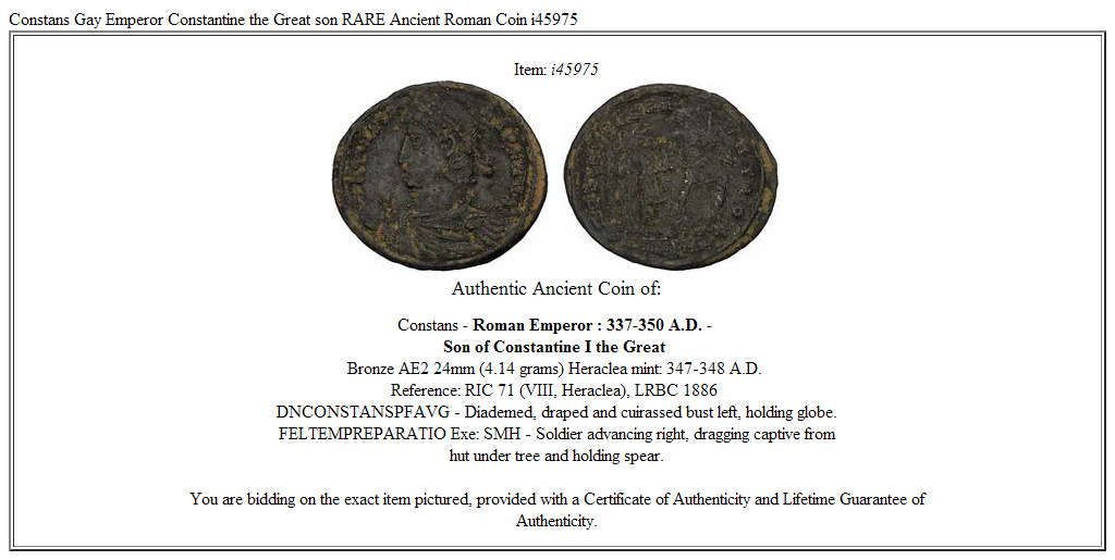 Constans Gay Emperor Constantine the Great son RARE Ancient Roman Coin i45975