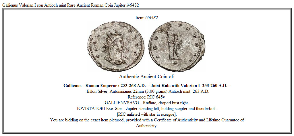 Gallienus Valerian I son Antioch mint Rare Ancient Roman Coin Jupiter i46482