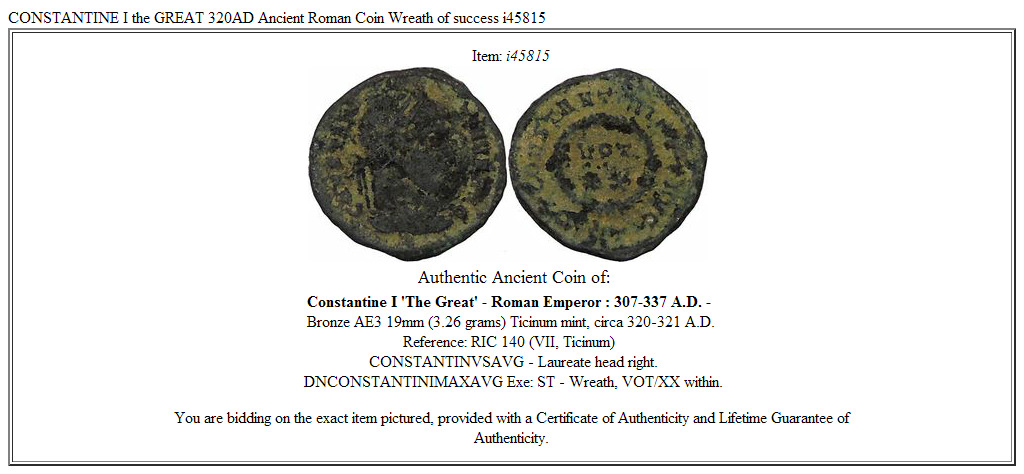 CONSTANTINE I the GREAT 320AD Ancient Roman Coin Wreath of success i45815