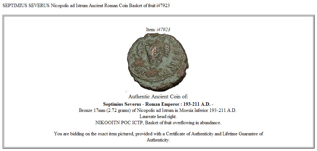 SEPTIMIUS SEVERUS Nicopolis ad Istrum Ancient Roman Coin Basket of fruit i47923