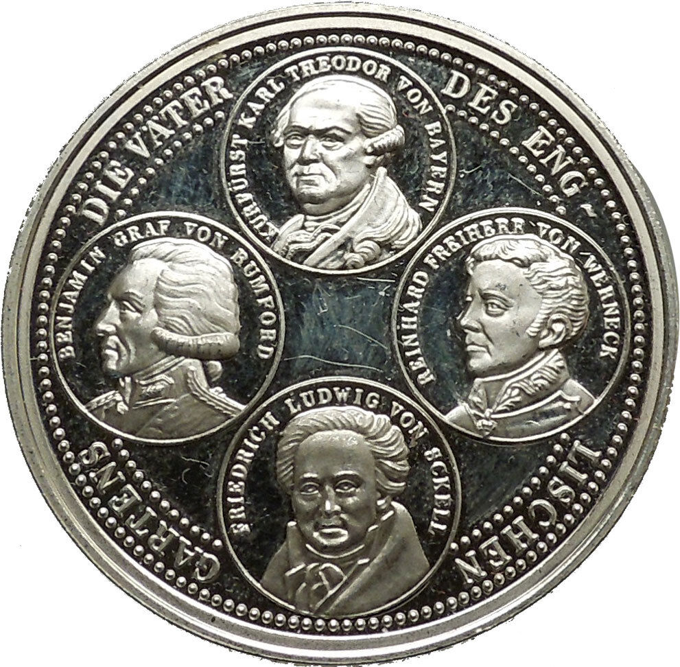 Silver 1989 English Garden 200 Years Commemorative Medallion Coin Munich i39637