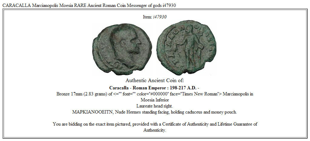 CARACALLA Marcianopolis Moesia RARE Ancient Roman Coin Messenger of gods i47930